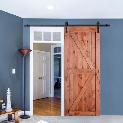 Modern Design Wood Veneer Knotty Alder Interior Sliding Plank Barn Door