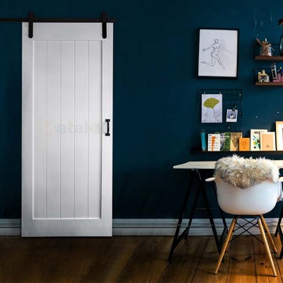 Wood White Primed Blank-Rail Barn Door Without Installation Hardware Kit