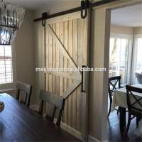 Knotty Alder British Brace Barn Door Panels With Black Sliding Door Hardware