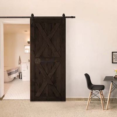 Double X bruce  with Classic dark brown 36-in x 84-in Brown Stained 3-Panel Wood Pine Barn Door